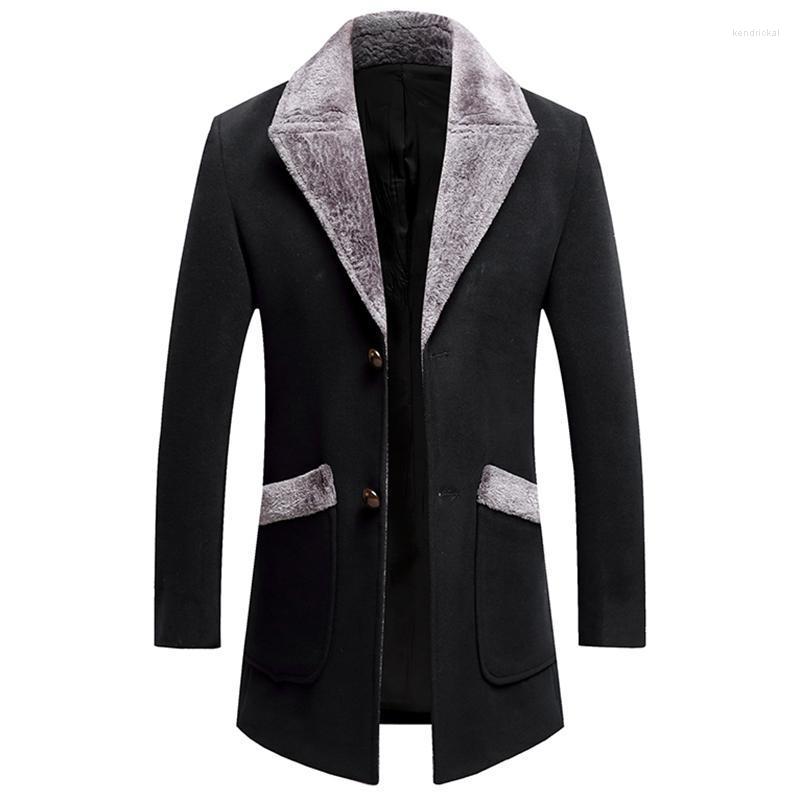 

Men's Wool & Blends M-5XL Plush Large Lapel Woolen Coat Long Autumn And Winter Size Slim-fit Warm Blended Windbreaker Jacket Kend22, Black