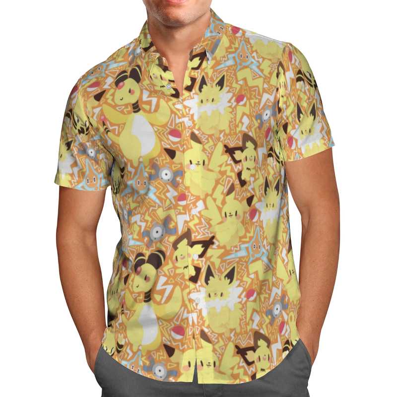 

Men's Casual Shirts Yellow Anime 3D Beach Hawaiian 2022 Summer Men Short Sleeve Shirt Streetwear Oversized 5XL Camisa Social Chemise Homme-8, White;black