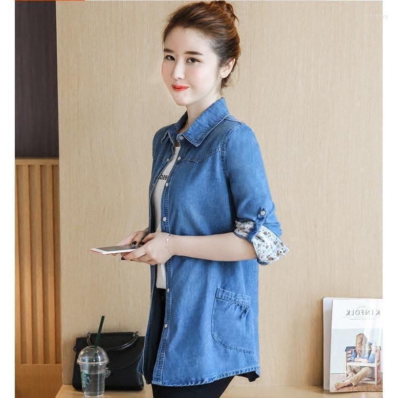 

Women' Blouses & Shirts Blouse Women Denim Shirt Long-Sleeved Spring Autumn Oversized Loose Coat Blusas Ropa De Mujer Sybi22, Dark blue