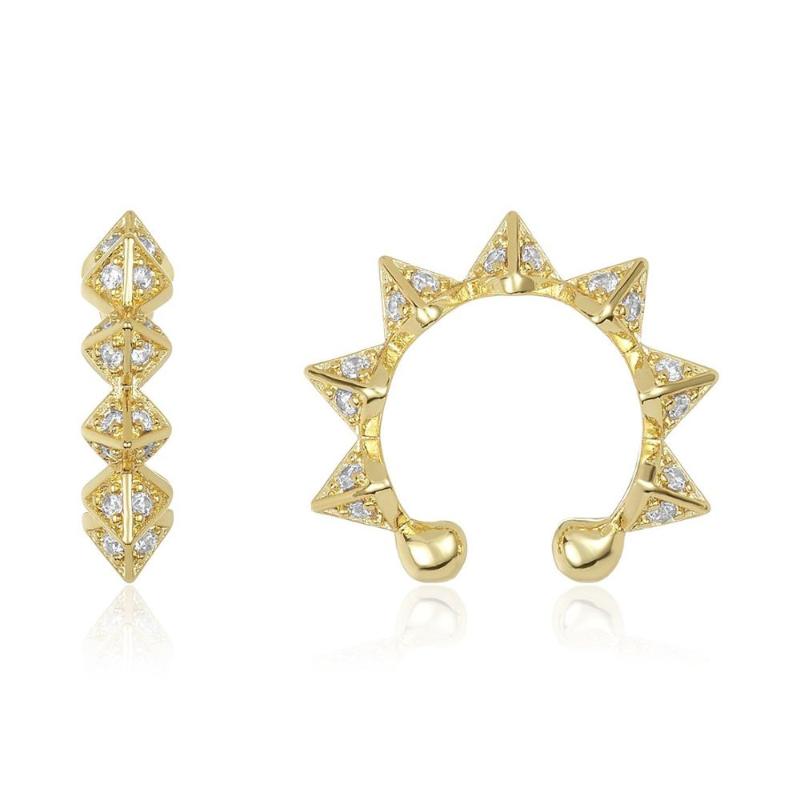 

Clip-on & Screw Back 1 Piece No Piercing Ear Cuff Micro Pave Cz Gold Silver Color Spike Circle Cip On Earring