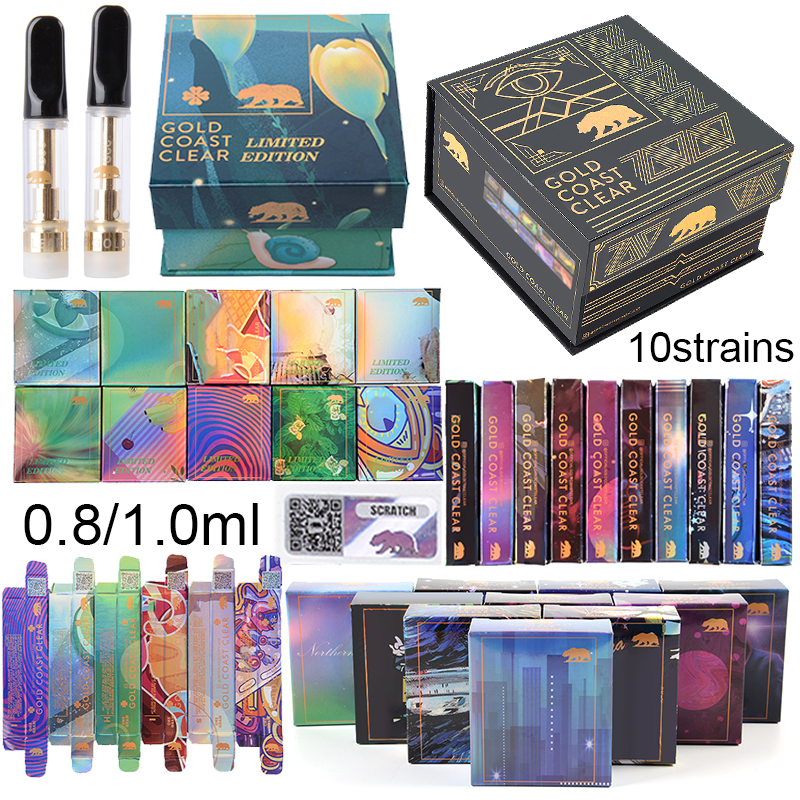

Gold Coast Clear Limited Edition GGC Spring Summer Editions Atomizers Vape Cartridges Packaging 0.8ml 1.0ml Ceramic Coil 510 Thread Carts Thick Oil Glass Tank