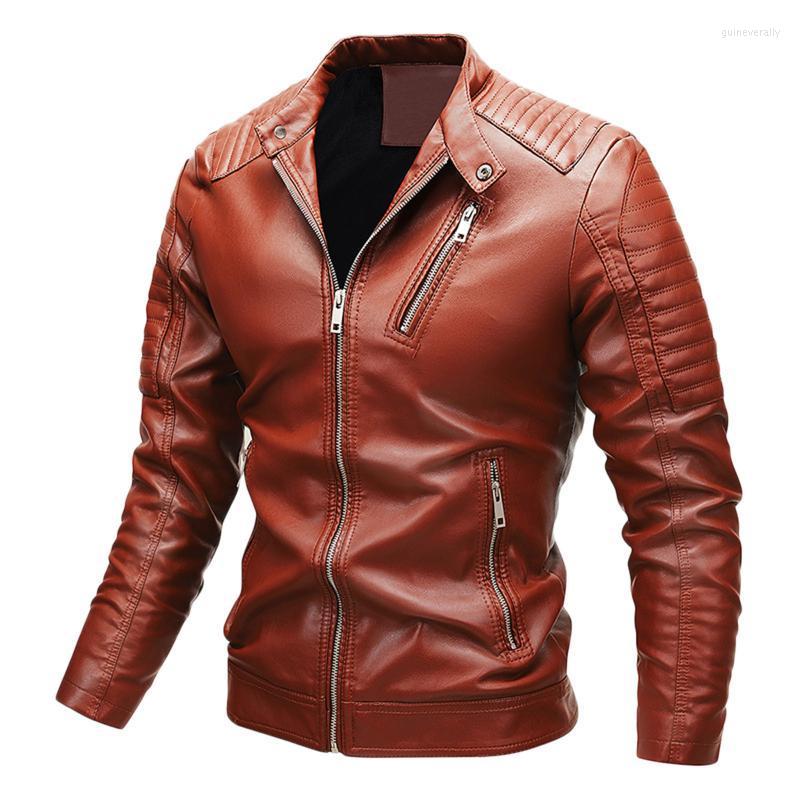 

Men's Vests Winter Plus Velvet Leather Outwear Multi-Zipper Stand Collar Coat Short Large Size Outdoor Warm Jacket Guin22, Red