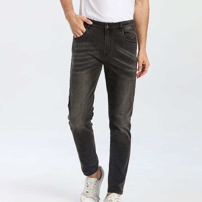

Men's Jeans HELLEN&WOODY Black Slim Fit Washed For Man French Light Trend Ins High Street Microelasticity Pant HommeMen's Men'sMen's, Washed balck