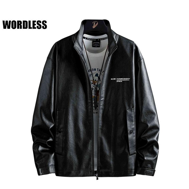 

Men's Jackets Men Jacket 2022 Fashion Motorcycle Black Faux Leather Spring Autumn Stand Collar Outwear Male Casual Coats M-5XL, Black;brown