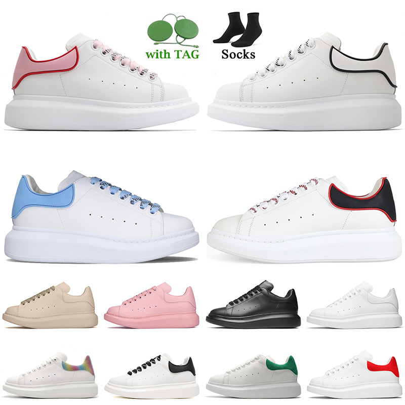 

Top Quality Women Mens Designer Casual Shoes Low Top Leather Platform Sneakers White Black Pink Light Blue Red Beige Loafers 3M Reflective With Socks Sports Trainers, B43 white pink carnelian red 36-40
