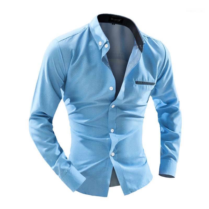

Men's Dress Shirts Mens Long Sleeve In 3 Colors Slim Single Breasted Shirt Mini Polka Print Turn Down Collar, White
