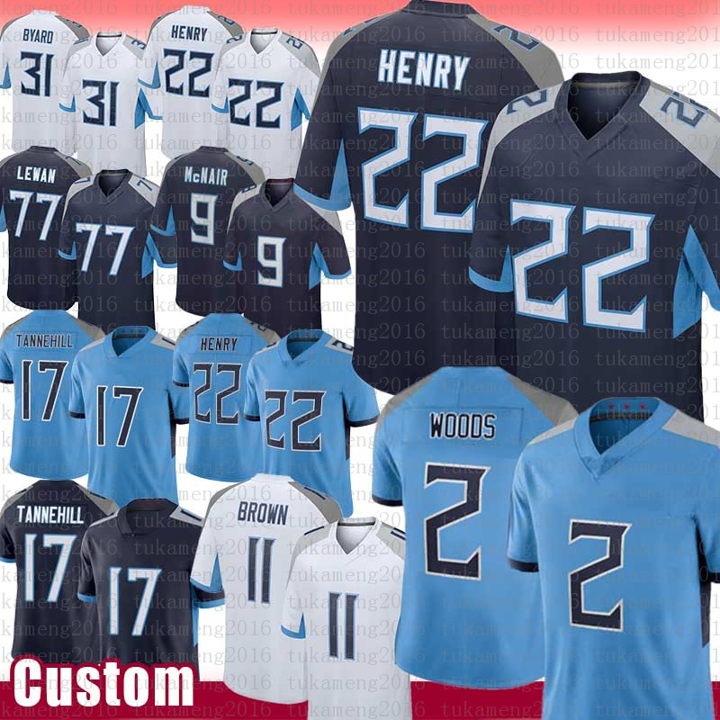 

22 Derrick Henry 2 Robert Woods Football Jersey AJ Brown Ryan Tannehill Taylor Lewan Steve McNair Kevin Byard Jeffery Simmons Anthony Firkser Rashaan Evans Mariota, Black