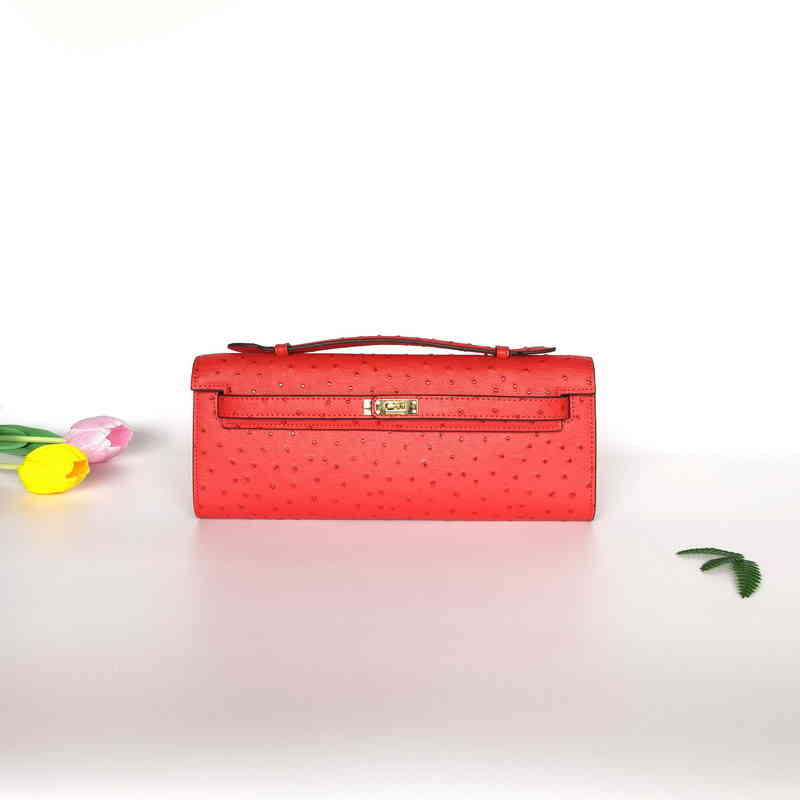 

22SS Designer Classic Herme Bags 2022 new Kellys's bag ostrich grain cowhide Long Hand Mini temperament fashion leather cut Dinner, Red