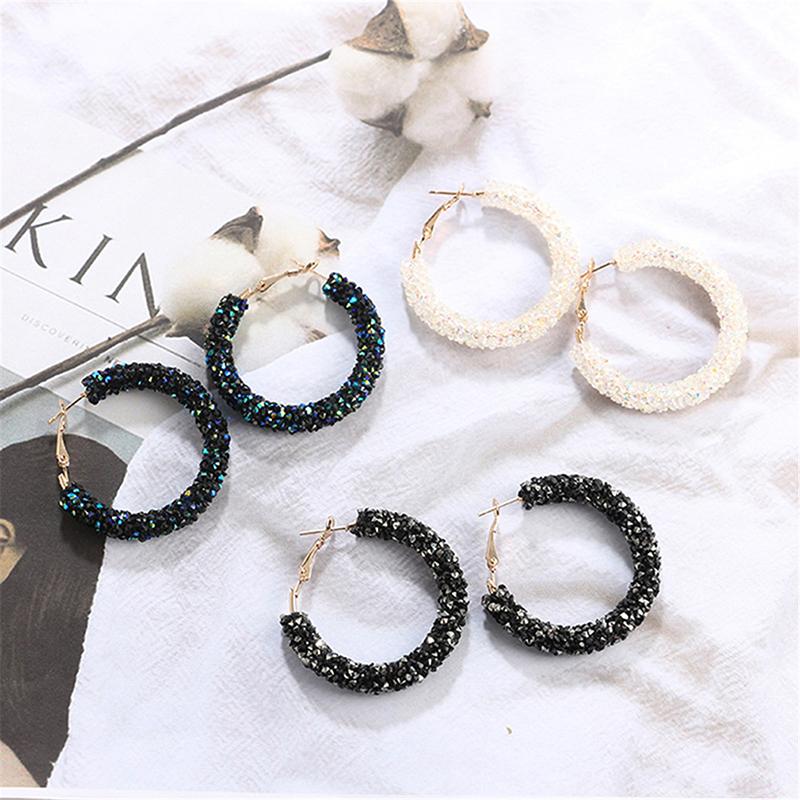 

Hoop & Huggie Fashion Earrings Bling For Women Shiny Crystal Hollow Round Circle Ear Jewelry Gift Wedding BrincosHoop