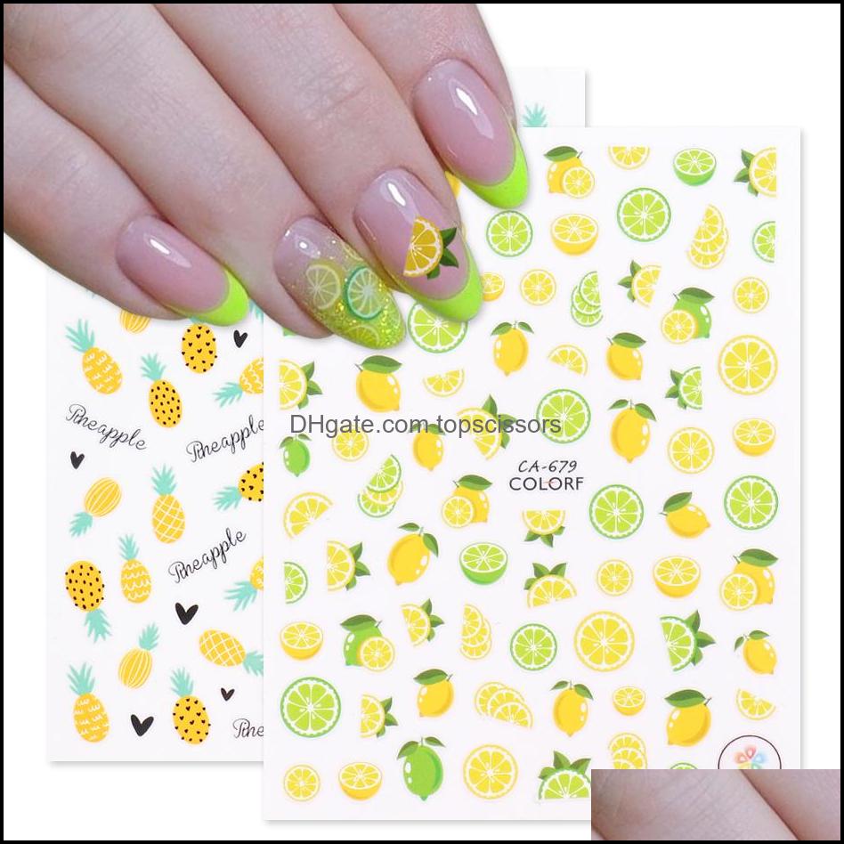 

Stickers Decals Nail Art Salon Health Beauty 3D Lemon Pine Yellow Nails Summer Adhesive Colorf Fruit Papaya Manicure Slider Foil Chca675-6, Multi