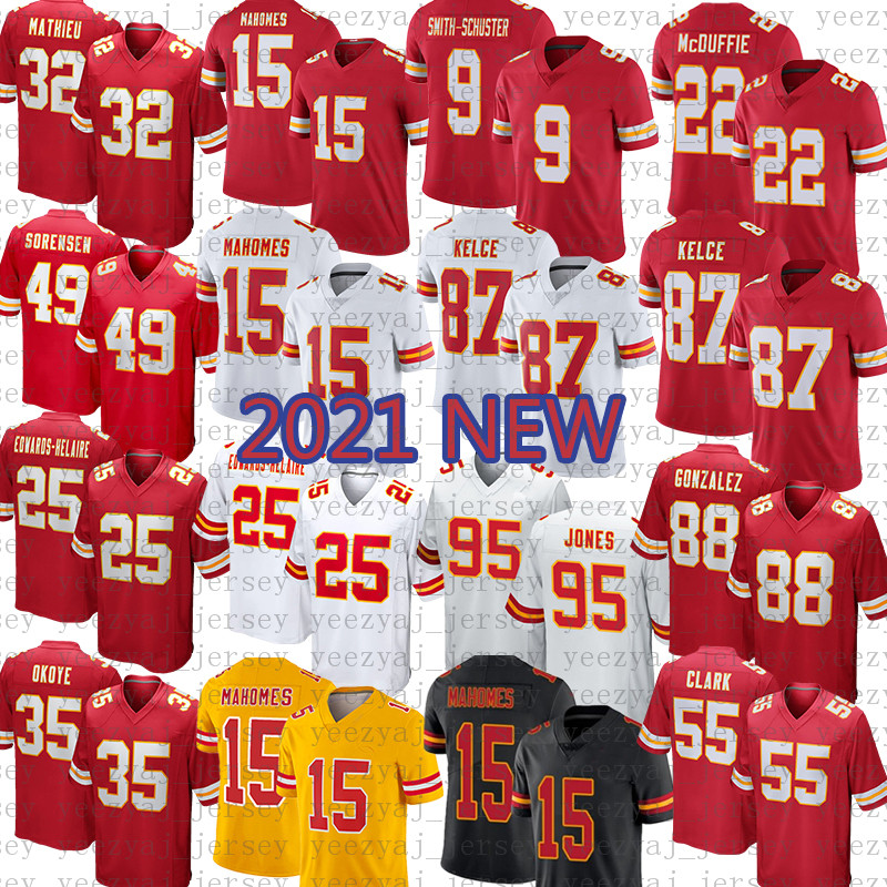 

JuJu Smith-Schuster Football Jersey Patrick Mahomes Travis Kelce Nick Bolton Chris Jones Kansases City Edwards-Helaire Chiefes Trent McDuffie Mecole Hardman Sneed, Patch+mens-qz