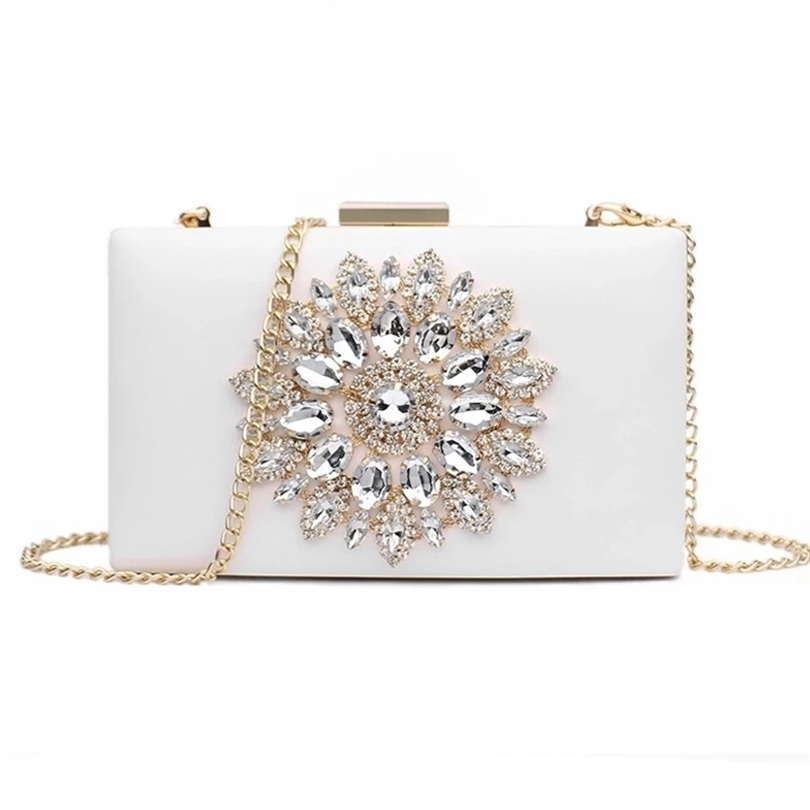 

White Women Clutch Bag Wedding Purse Bridal Evening Crystal Summer Bags for Luxury Small Crossbody ZD1333 220617