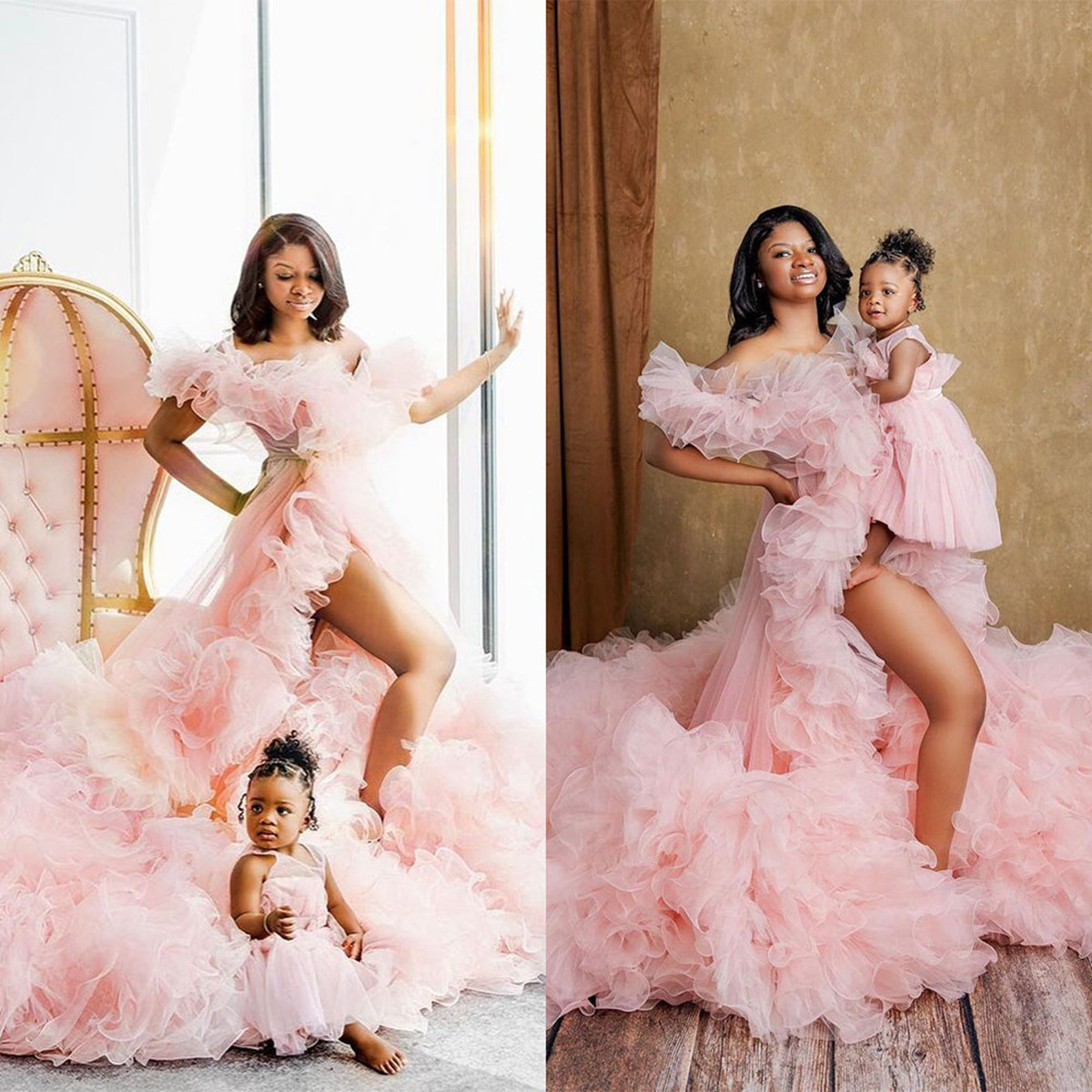 Robe de bal de maternité en Tulle, élégante, sur mesure, pour séance Photo, Sexy, moelleuse, avec ceinture, longue, peignoir