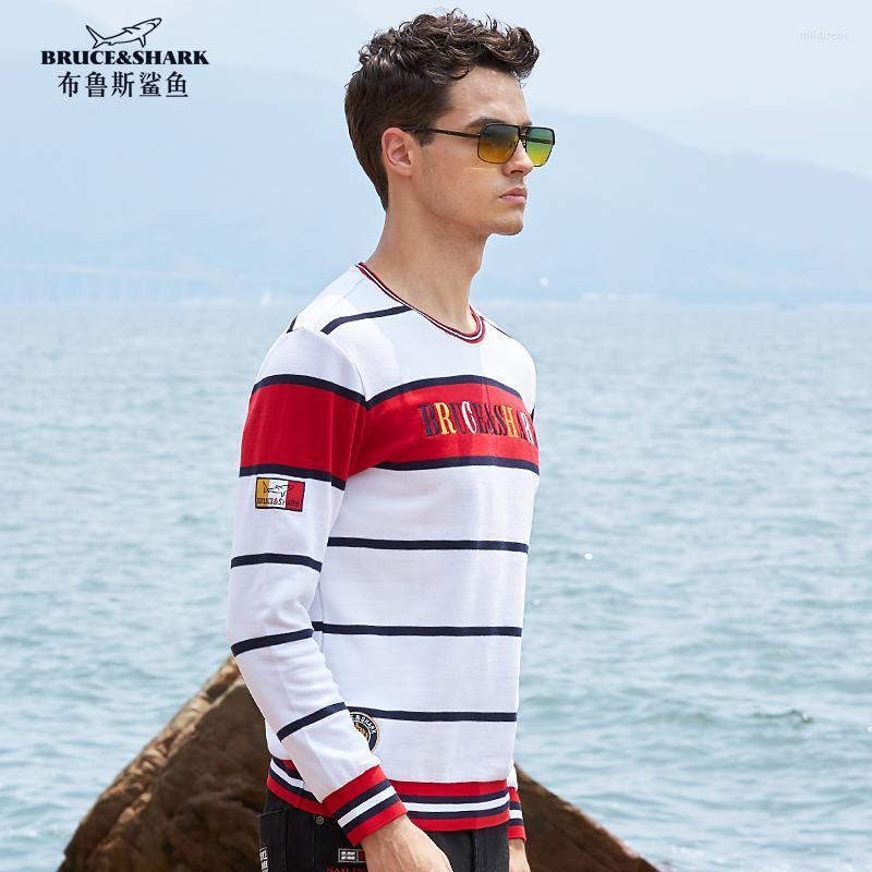 

Men's T-Shirts Fashion Casual Loose Men Shirt Badge Pattern Long Sleeves Striped Top Quality Pure Cotton Big SizeMen's Men'sMen's Mild22, Blue