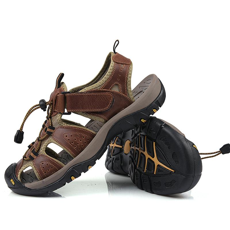 

Sandals Summer Genuine Leather Men Fashion Roman Handmade Casual Shoes Platform Outdoor Men's Beach Sandals38-46Sandals, Black