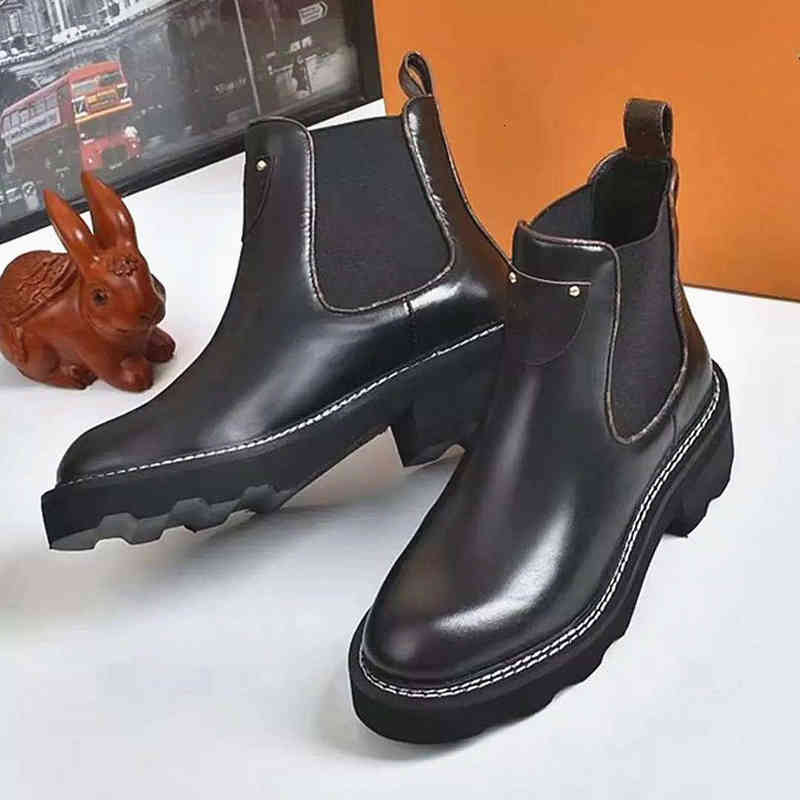 

Boots Chelsea women's thick heeled cow leather boots non slip banquet retro collection in the early autumn of, 2# shoe box