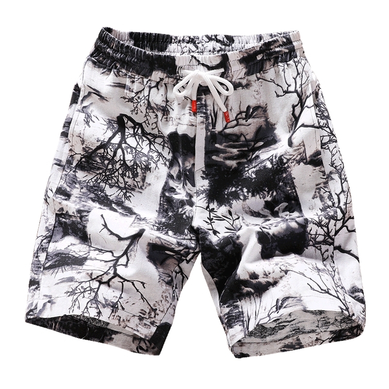 

fashion printed men cotton shorts men  casual drawstring waist bermuda  4XL drop ABZ262 220715, Black