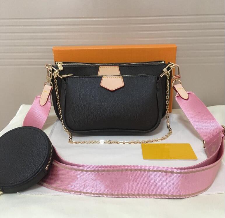 

2022 Fashion Date Code Genuine Leather Designer Bags Women's Purses Flower Mini 3pcs Shoulder Bag High Quality Messenger Handbags with, Black