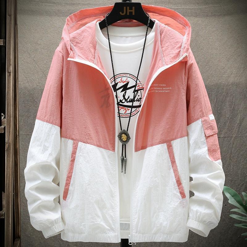 

Men's Jackets Summer Jacket Men Hip Hop Streetwear Hooded Designer Patchwork Sun Protection Coat Quick Dry Windbreaker Casaco MasculinoMen's, Black