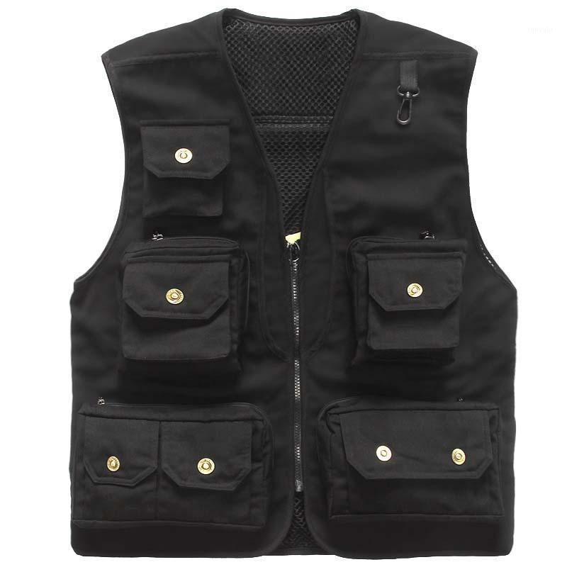 Gilets pour hommes Mes gilet multi-poches respirant toile gilet hommes Pographer poches sans manches veste outillage uniforme