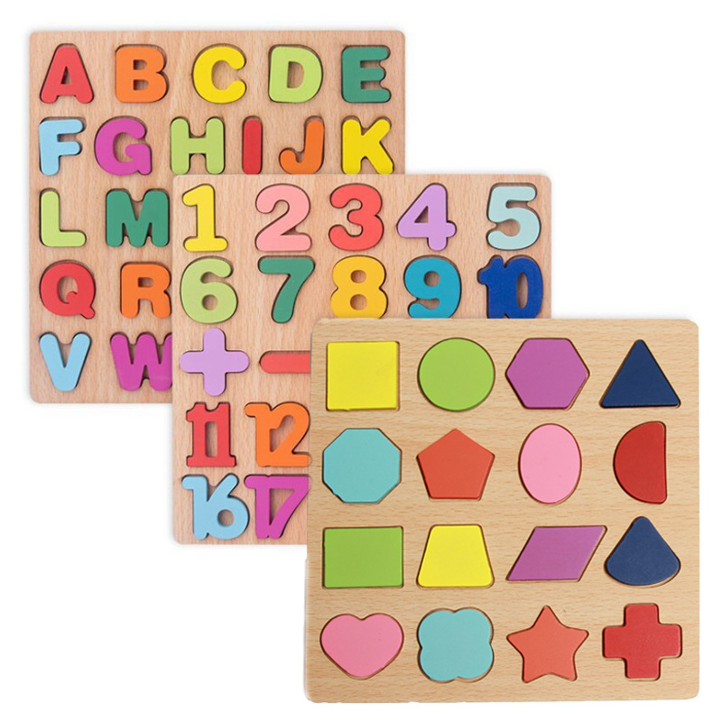 

20CM Baby Toys Wooden Puzzle Alphabet Number Shape Matching 3D Puzzles Board Game Montessori Toys For Children Gifts