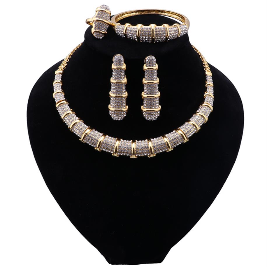 

African Wedding Bridal Jewelry Luxury Dubai Gold Color Jewellry Sets for Women Necklace Bracelet Ring Earrings Set176P