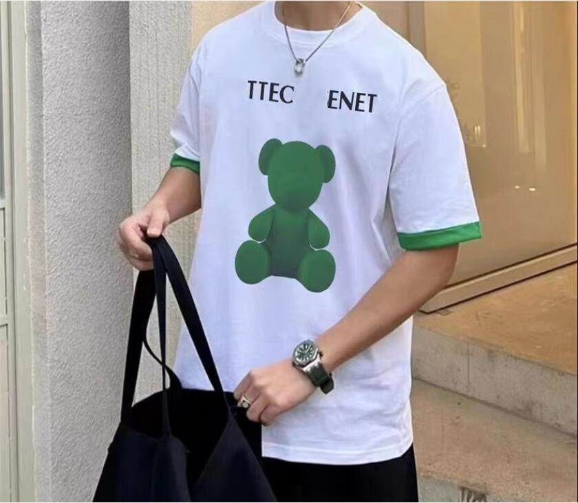 

Men' Short Sleeve T-Shirt Couple Loose Cotton Casual Round Neck Bear Letter Print Pullover Tide Brand Classic T-Shirt #2022, Black