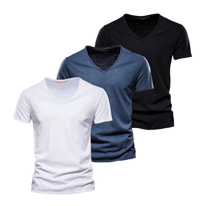 

Men's T Shirts 3 PCS Sets Cotton Men's T-Shirts Fashion Design V-neck Casual Slim Fit Basic Solid Summer Shirt For MenMen's, C-3pcs