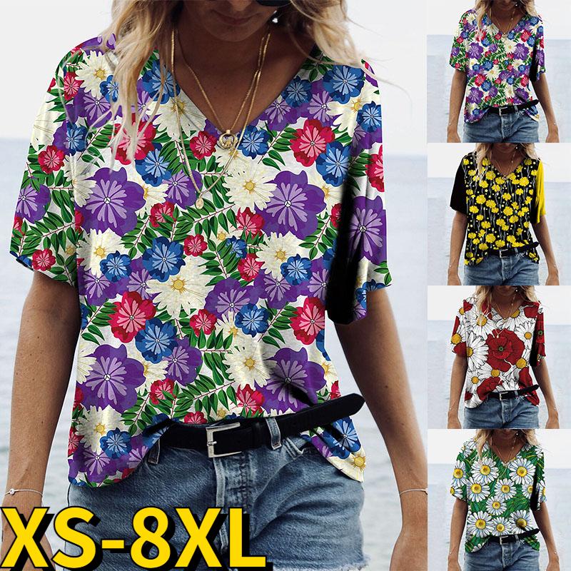 

Women's T-Shirt Women Flower Print Short Sleeve Casual Clothes Tee Shirt Female Fashion Tops Ladies Loose Summer Comfort ClothingWomen's, Black