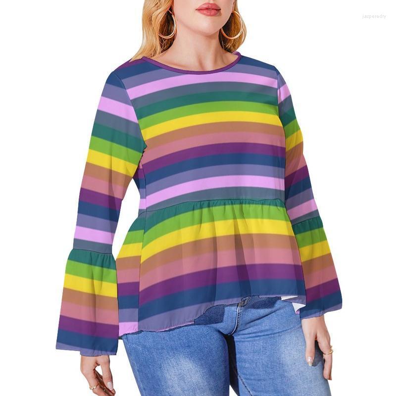 

Women's Plus Size T-Shirt Stripes T Shirt Colorful Stripe Line Street Fashion Long-Sleeve T-Shirts Pattern Funny Tee Autumn Clothing SizeWom, Style-18