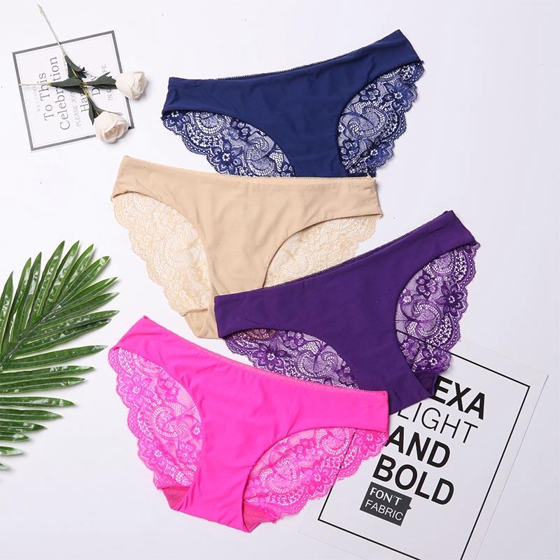 

Seamless Lace Brief For Panties Women Sexy Lingerie Transparent Briefs Plus Size Lady Underwear Cotton Fabric Intimates, 981 purple