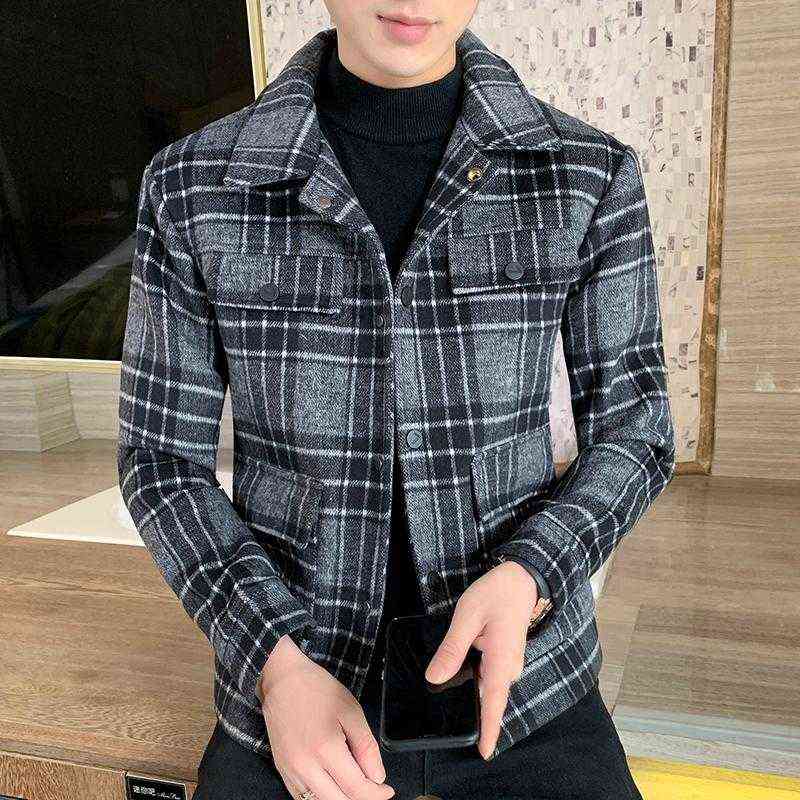 

Men's Wool & Blends British Style Fashion Men Single-breasted Windbreaker Solid Color Slim Short Woolen Coat Winter Casual Warm 3XL T220810, Red