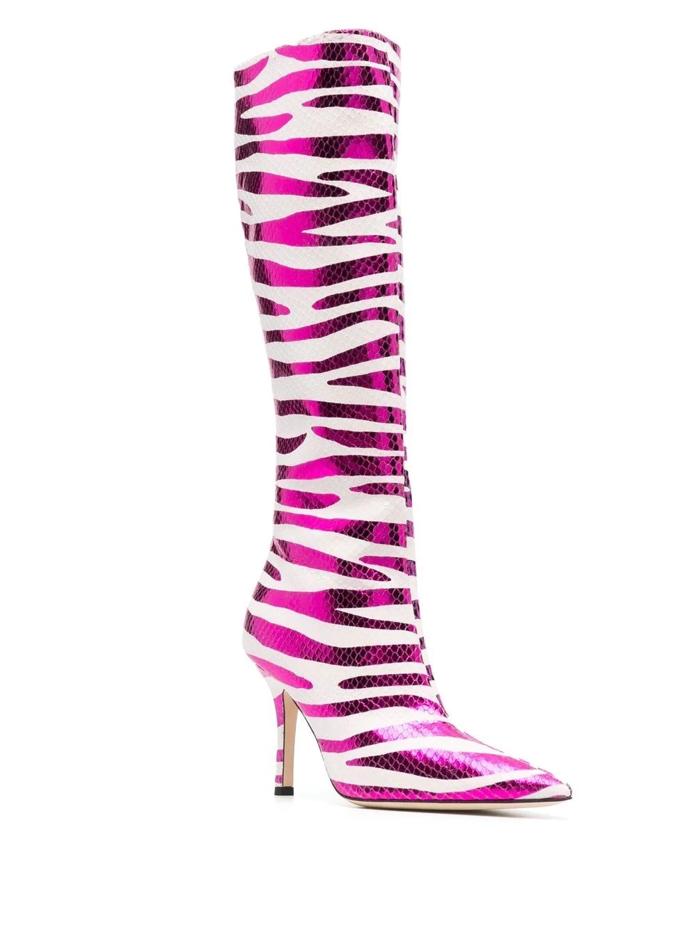 Bottes sexy à imprimé zèbre pour femmes, hauteur des genoux, mode automne, chaussures de soirée à bout pointu et stiletto, grande taille 43, nouv