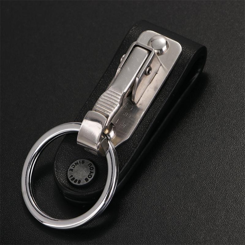 

Keychains Creative Leather Stainless Steel Detachable Keychain Belt Clip Key Ring Holder