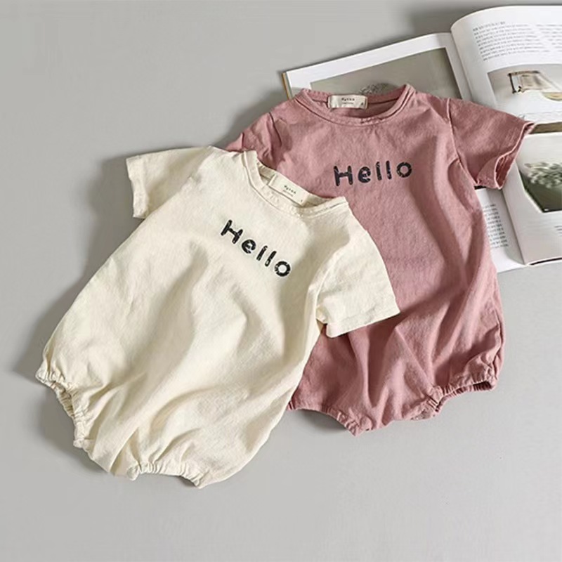 

Baby Clothing Jumpsuits Rompers 100% Cotton Thin Style O-Neck Short Sleeve Letter printing For Boys And Girls Summer One-piece For Newborns Crawling Clothes Wholesale, Beige