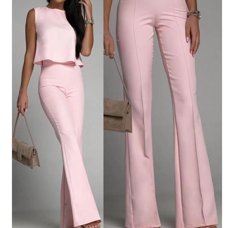 

Women' Two Piece Pants Elegant Women' Two-piece Suits Wide Leg Pant Fashion Slim Sleeveless Short Tops Long Suit Casual Women Backless, Pink