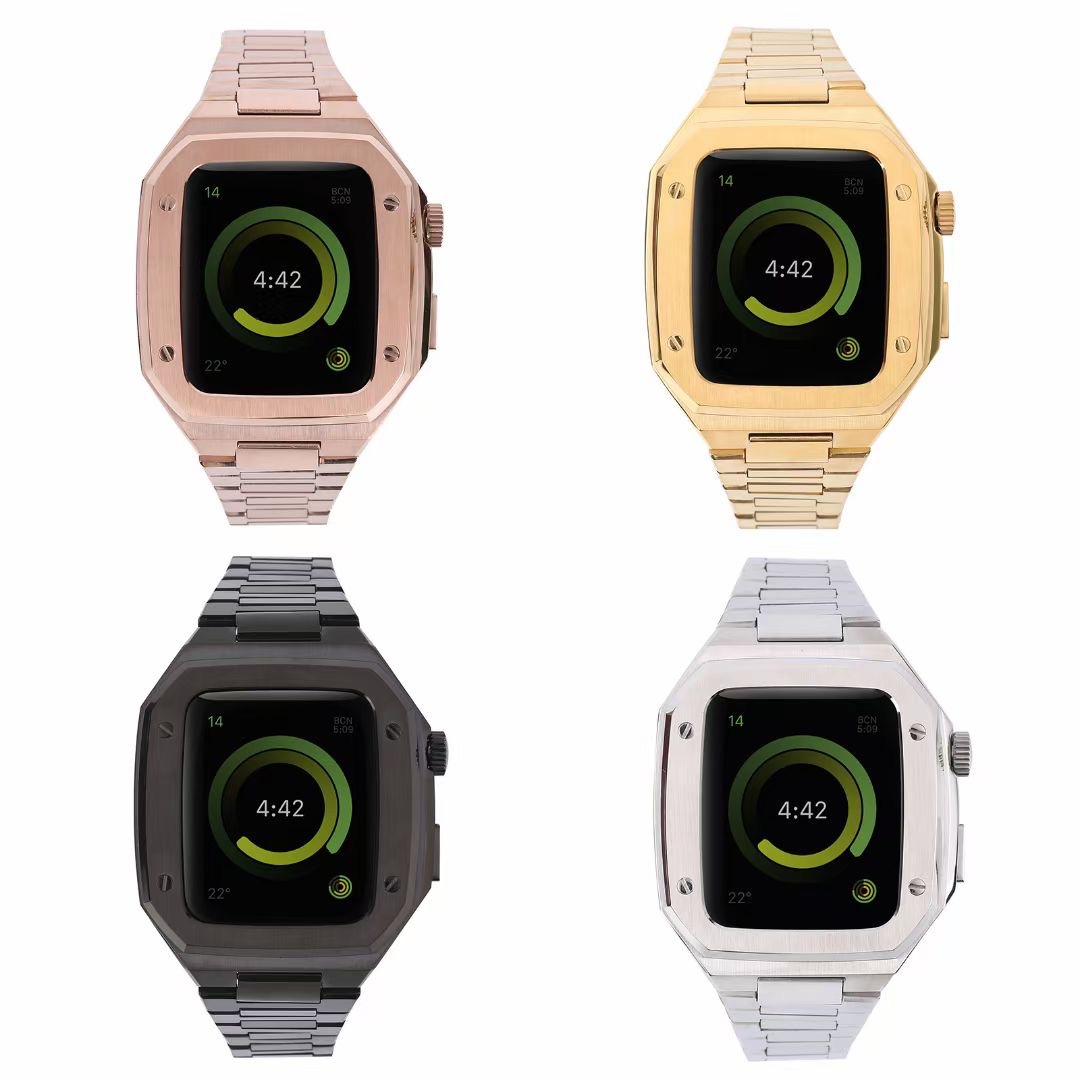

Stainless Steel Strap Case for Apple Watch Band Modification 45mm 44mm 41mm Metal Mod Kit Set for iWatch Series 7 6 SE 5 4 3 2 1,Silicone Watch Wristband