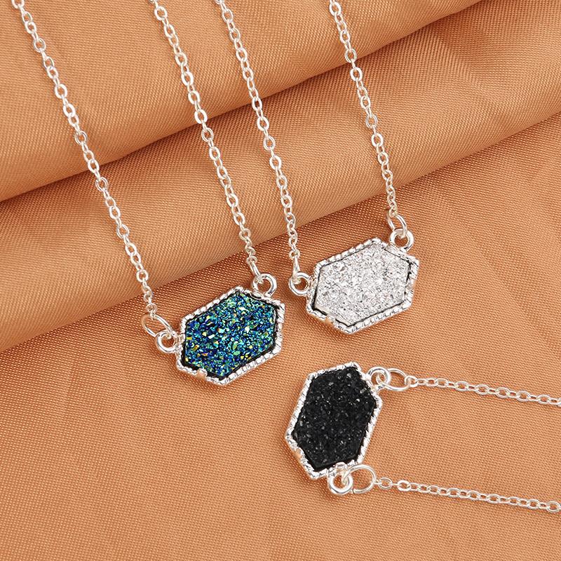 Pendant Necklaces Colors Druzy Drusy Necklace Fashion Oval Resin Faux Stone Gold Plated Brand Jewelry For Women GirlsPendant