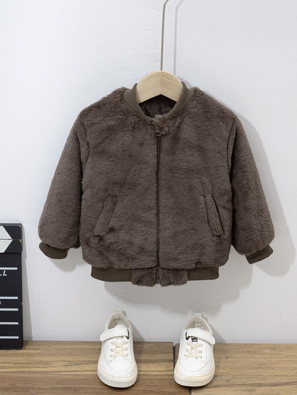 

Toddler Boys Zip Up Fuzzy Coat SHE, Chocolate brown