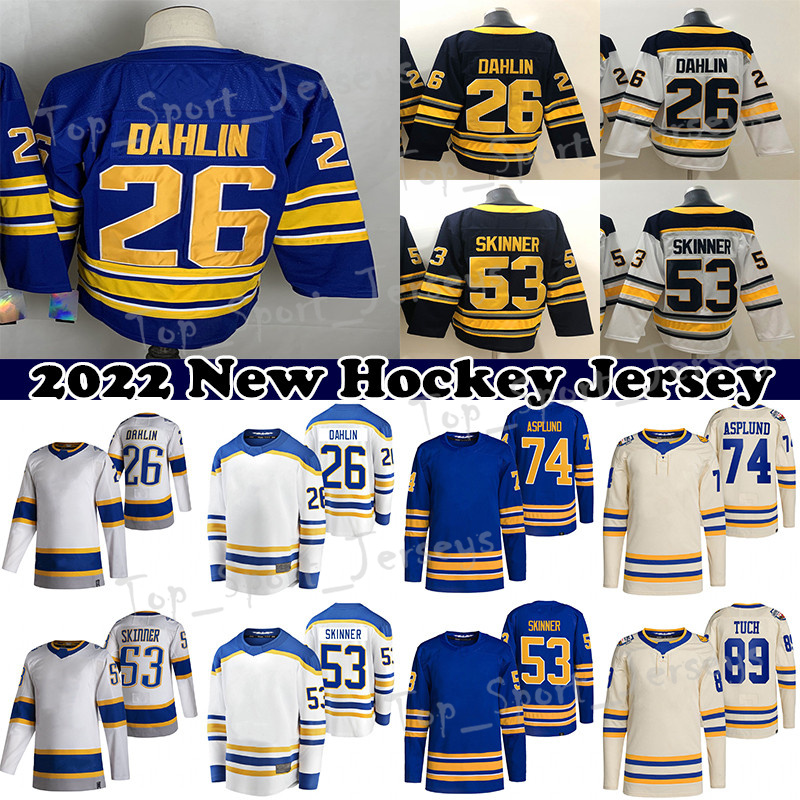 

Buffalo''Sabres'' hockey jersey 26 Rasmus Dahlin 53 Jeff Skinner 89 Alex Tuch 74 Rasmus Asplund 11 Gilbert Perreault Men Youth Women jerseys, White mens