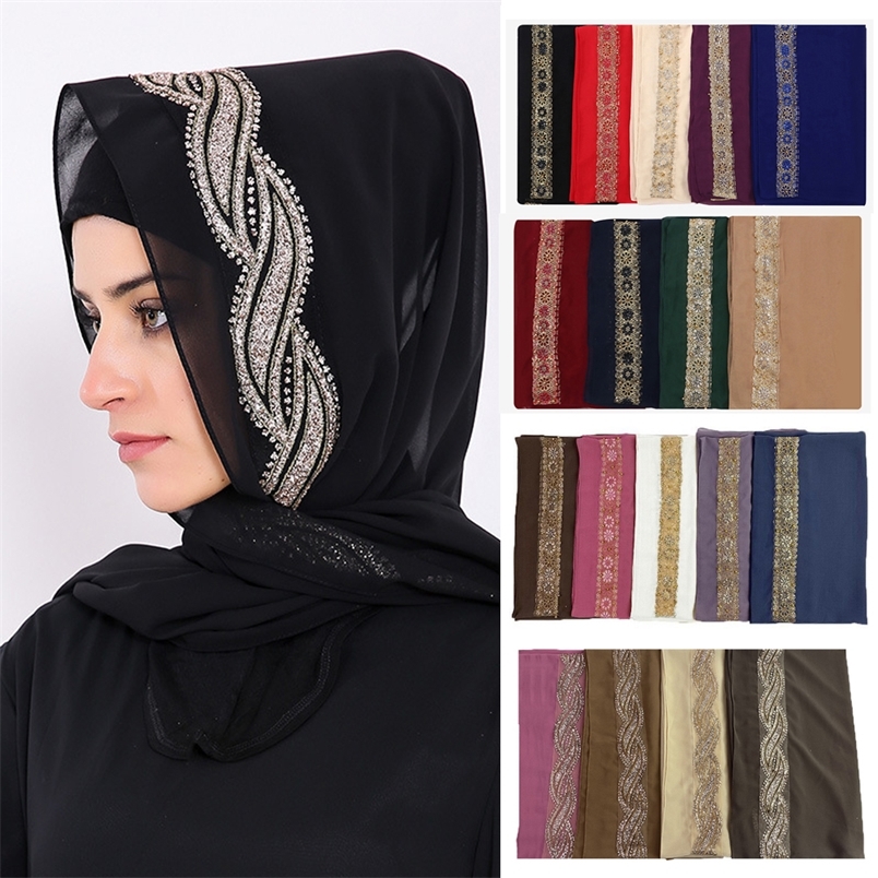 

80 170Cm Women Muslim Chiffon Hijab Scarf with Sequins Femme Islam Glitter Headscarf Islamic Shawls Wraps 220704