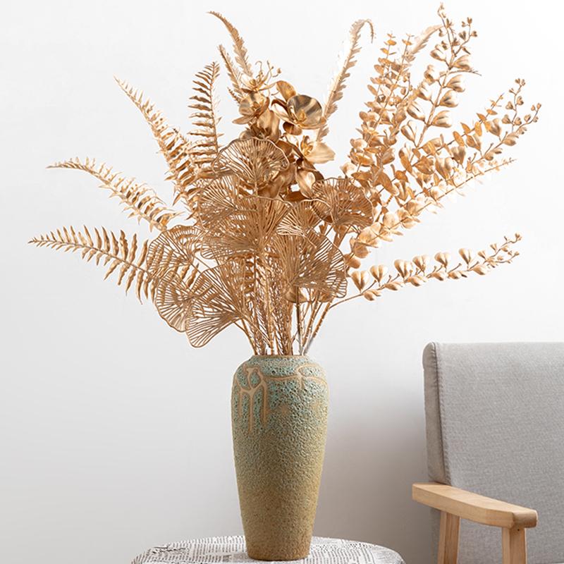 

Decorative Flowers & Wreaths Christmas Artificial Gold Ginkgo Eucalyptus Holly Plastic Plants For Home DIY Wedding Bouquet Flower Wall Decor, 8138-3