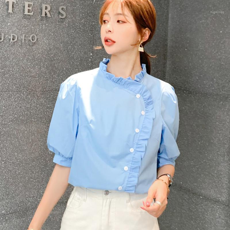 

Women' Blouses & Shirts Femmes White Ruffles Lovely Plus Size Blusas Puff Sleeve Korean Clothes Women 2022 Womens Tops Vetement Femme, Blue