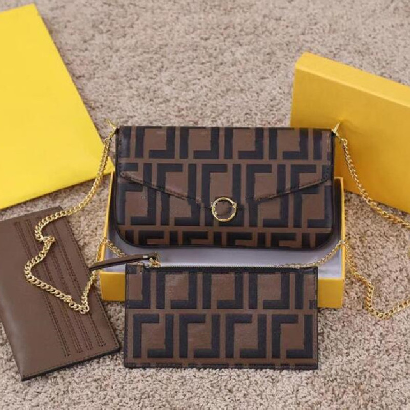 

Women Chain Shoulder Bags Womens Fashion Designers Crossbody Bag Wallet Solid Color Leather Embossed 3-piece set Decorate Leisure Totes Purse, Multi-color
