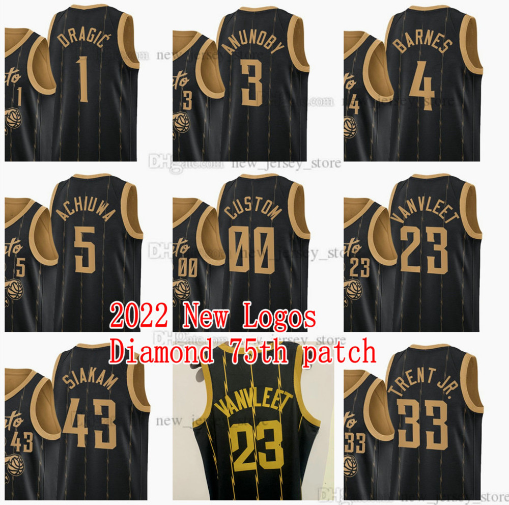 

Diamond 75th Anniversary 2022 New Black City Basketball 4 Scottie Barnes Jerseys Pascal 43 Siakam Fred 23 VanVleet Goran 1 Dragic 33 Gary Trent Jr. 5 Achiuwa OG 3 Anunoby, Printed