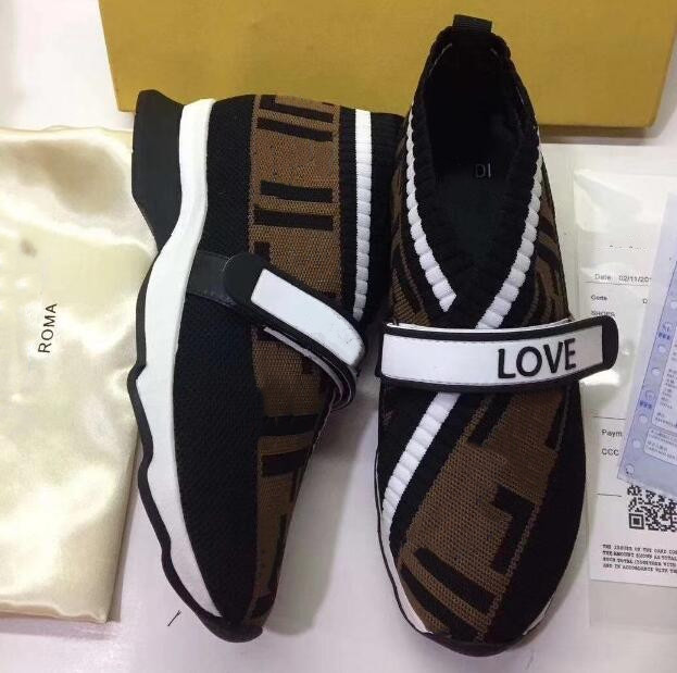 

Top quality women men shoes popular casual shoes sneakers fashion elastic force Stretch jacquard cowhide mixed color running sock sport, Black