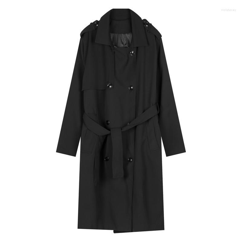 

Men's Trench Coats Korean Style Men's Casual Coat Loose Solid Color Double Breasted Windbreaker With Belt M213Men's Viol22, Black