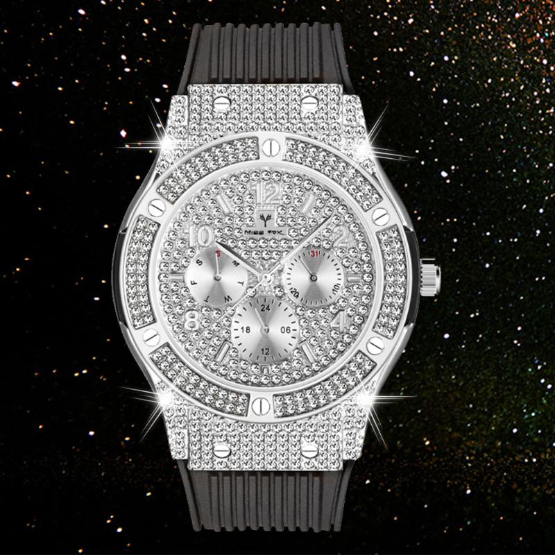 

Wristwatches Free Drop Mens Watches Top Diamond Fashion Quartz Watch Men Waterproof Black Rubber Sport Wristwatch XFCS, Gold