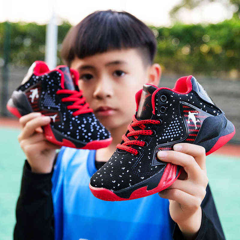 Chaussures de basket-ball pour garçons automne et hiver volant tissé respirant baskets montantes baskets pour enfants été tendance des garçons du