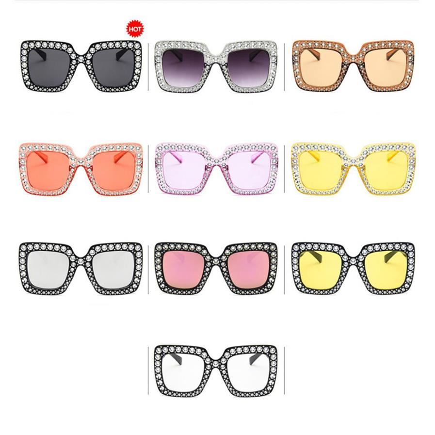 

MISSKY Oversized Women Fashion Large Square Frame Bling Retro Top Rhinestone Sunglasses For Summer1928